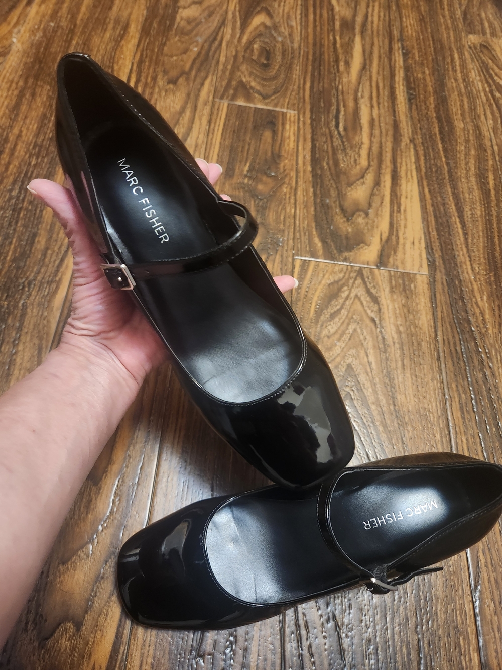 Marc Fisher Black Patent Mary Jane Block Heel Pumps NWOB Sz 6.5M Style MFPALIE-T - Picture 9 of 13